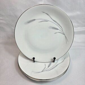 FOUR Johann Haviland Silver Wheat Salad Plates White Gray Silver Wheat